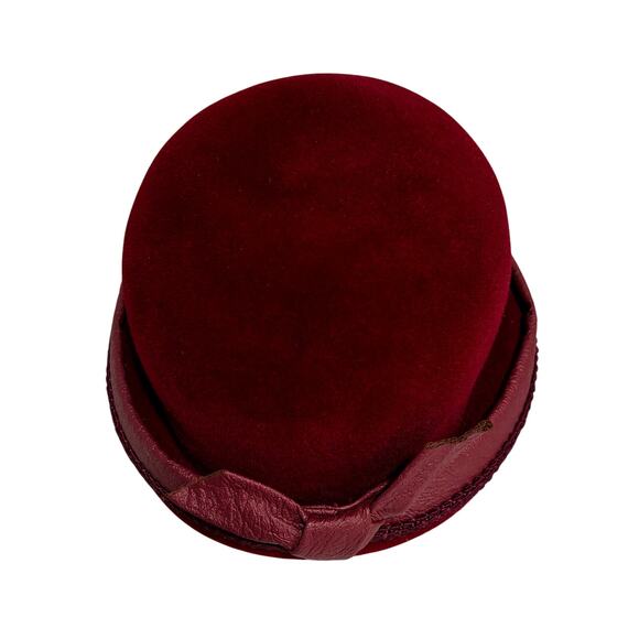 Vintage burgundy red felted wool bucket hat rolled brim Union Label bow trim - Picture 9 of 9